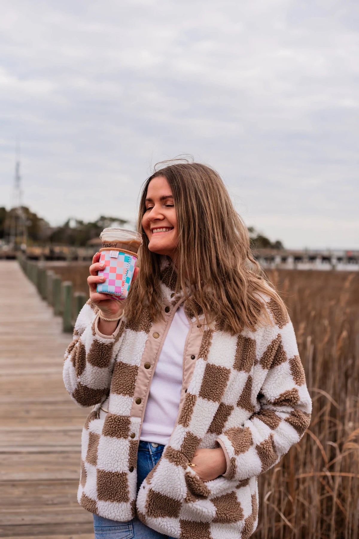 Iced Coffee Drink Sleeve - Checkered