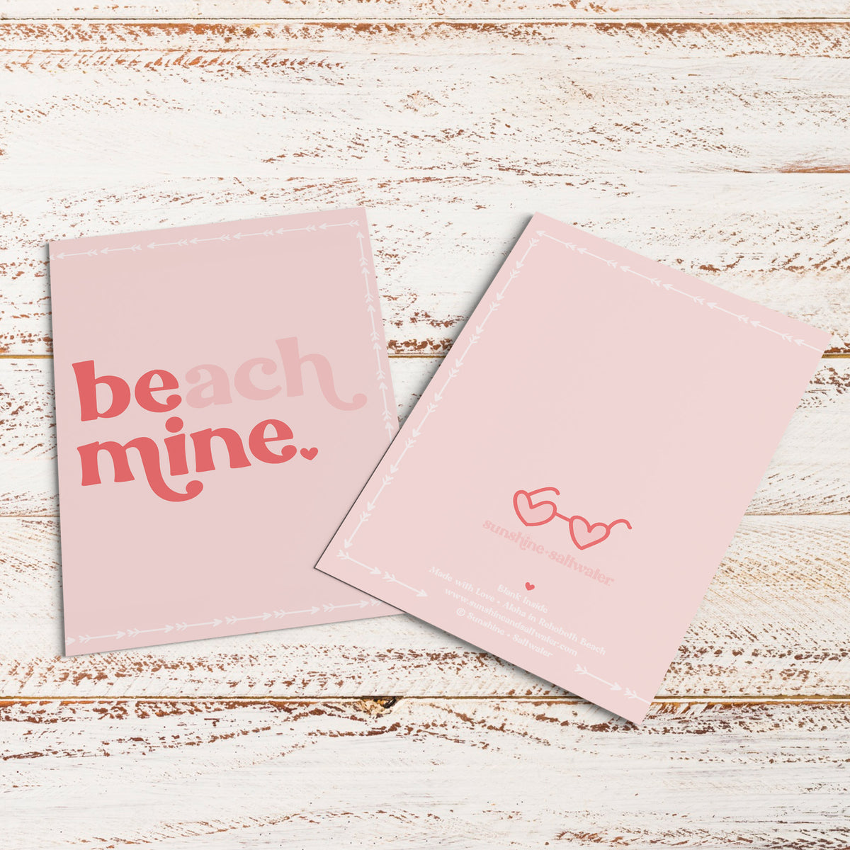 front and back of beach mine valentine greeting card