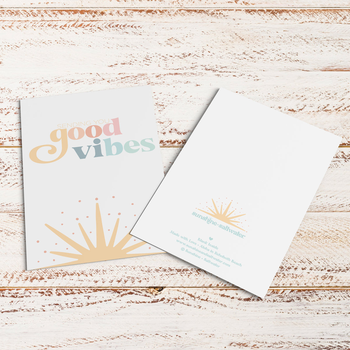 front and back of good vibes greeting card