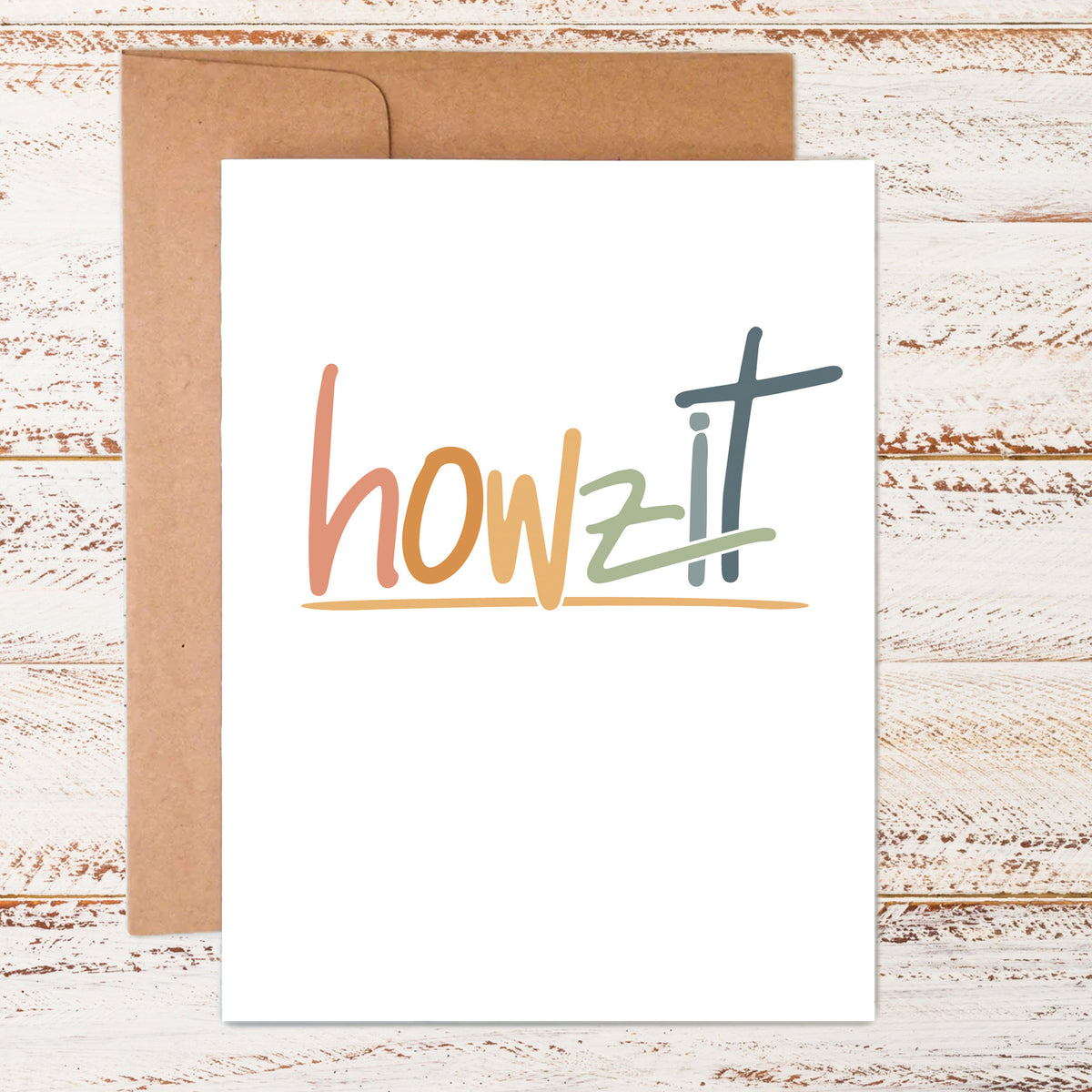 howzit card with kraft paper envelope