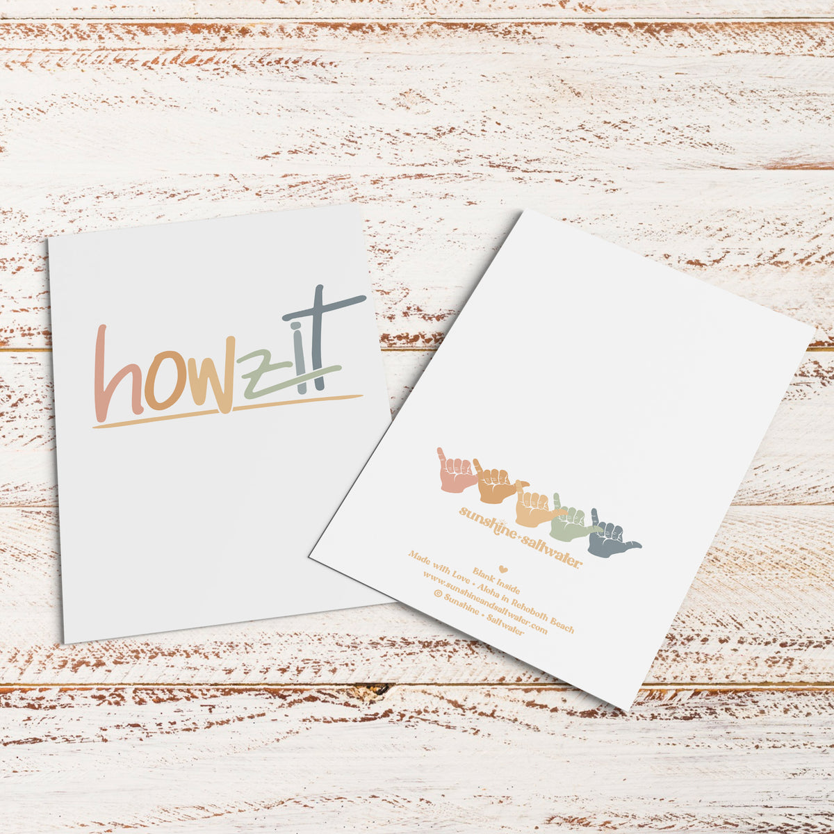 front and back of howzit card