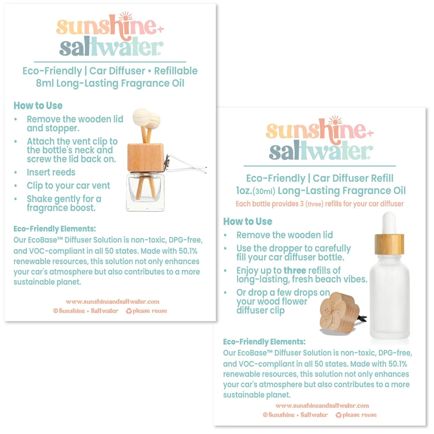 Car Diffuser + Refill Shelf Talker With Wood Block Sunshine + Saltwater