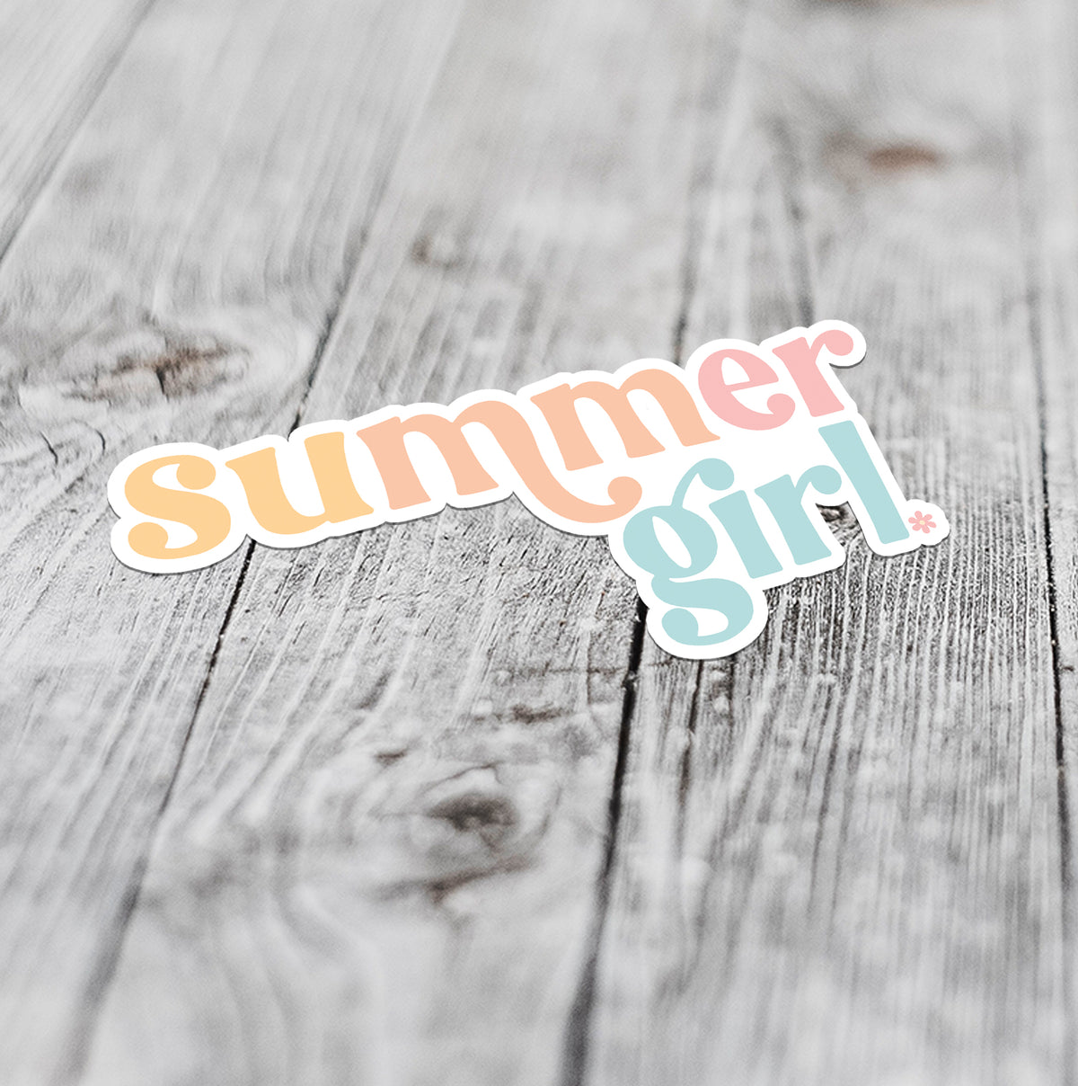 water-resistant vinyl sticker in beachy colors with summer girl written on it