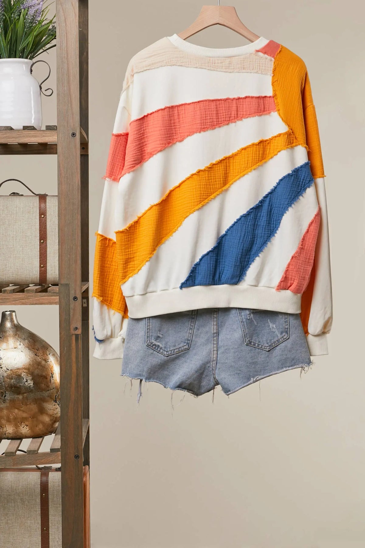 Mixed Fabric Sun Patchwork Sweatshirt