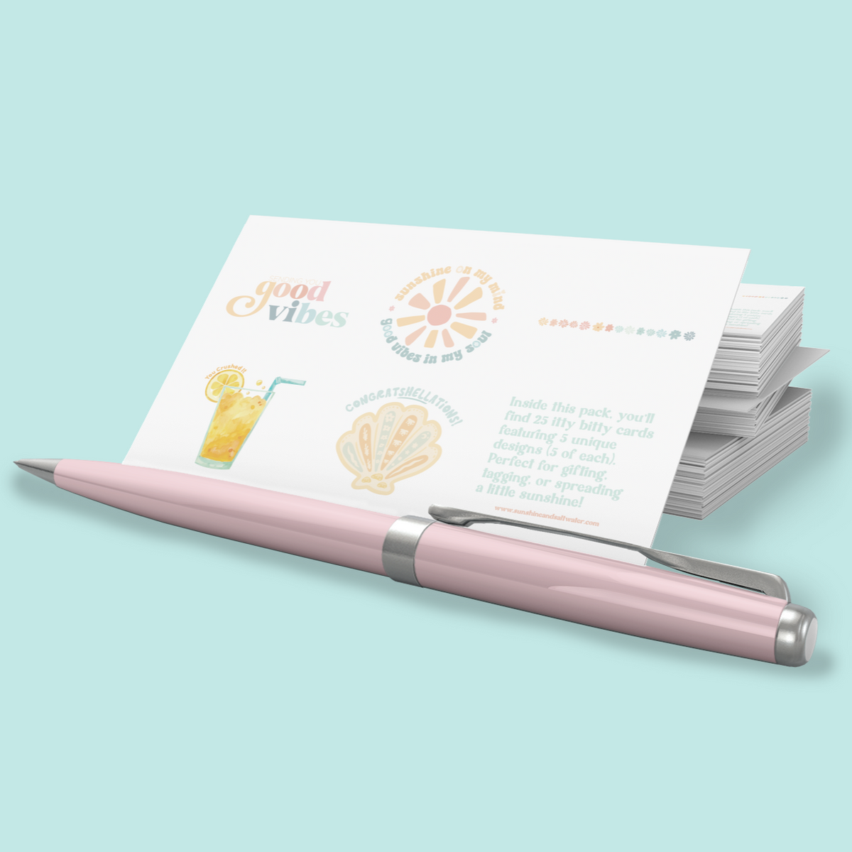 mini greeting cards with good vibes beach graphics