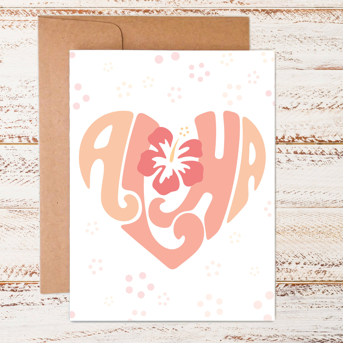 pink aloha love card with kraft paper envelope